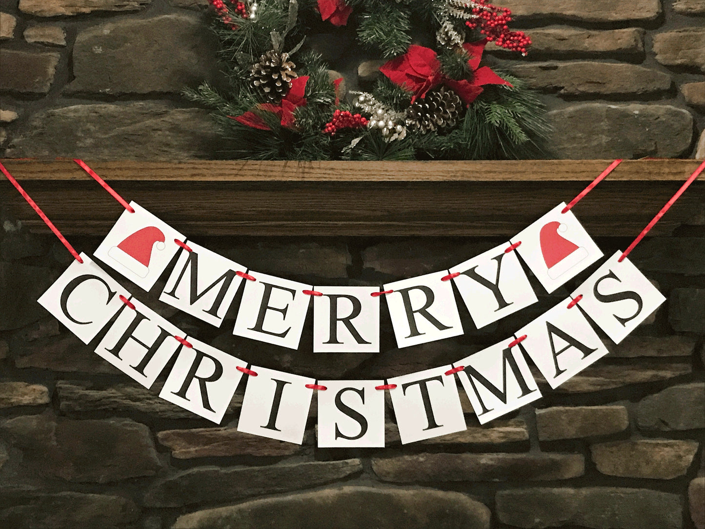 Merry Christmas Banner - Santa Hat
