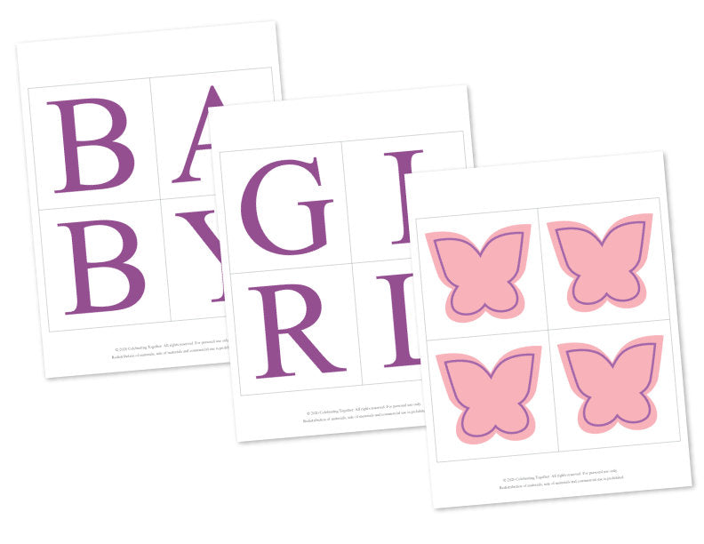 DIY baby girl banner - printable butterfly baby shower decor - Celebrating Together