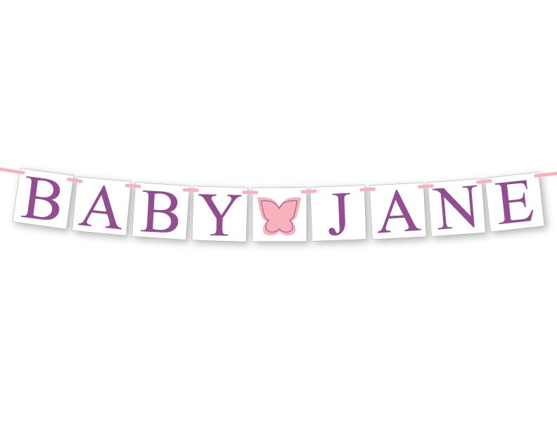 baby name banner - butterfly baby shower decoration