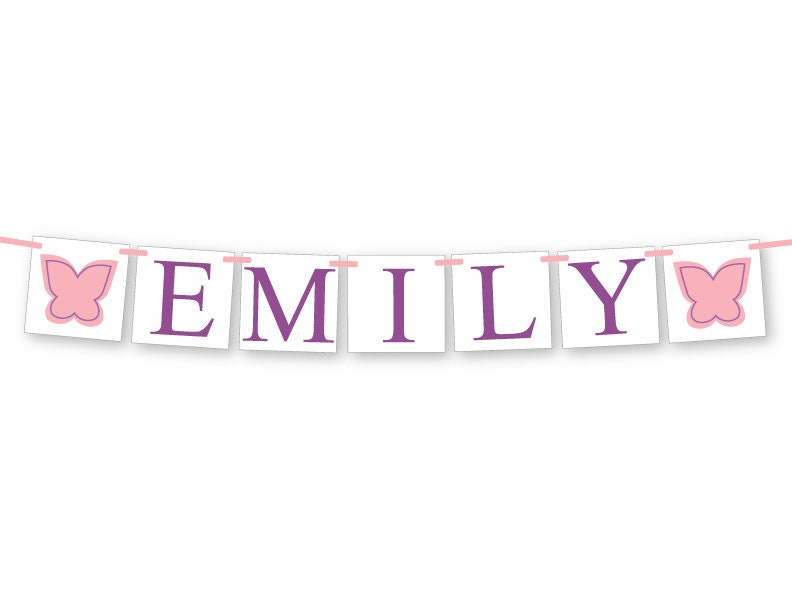 baby name banner - butterfly baby shower decoration