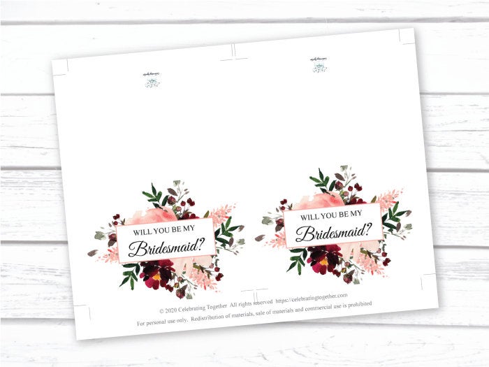 printable watercolor floral will you be my bridesmaid card - Celebrating Together