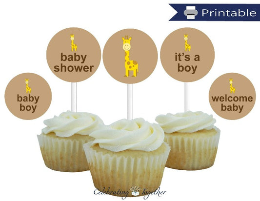printable giraffe boys cupcake toppers - Celebrating Together