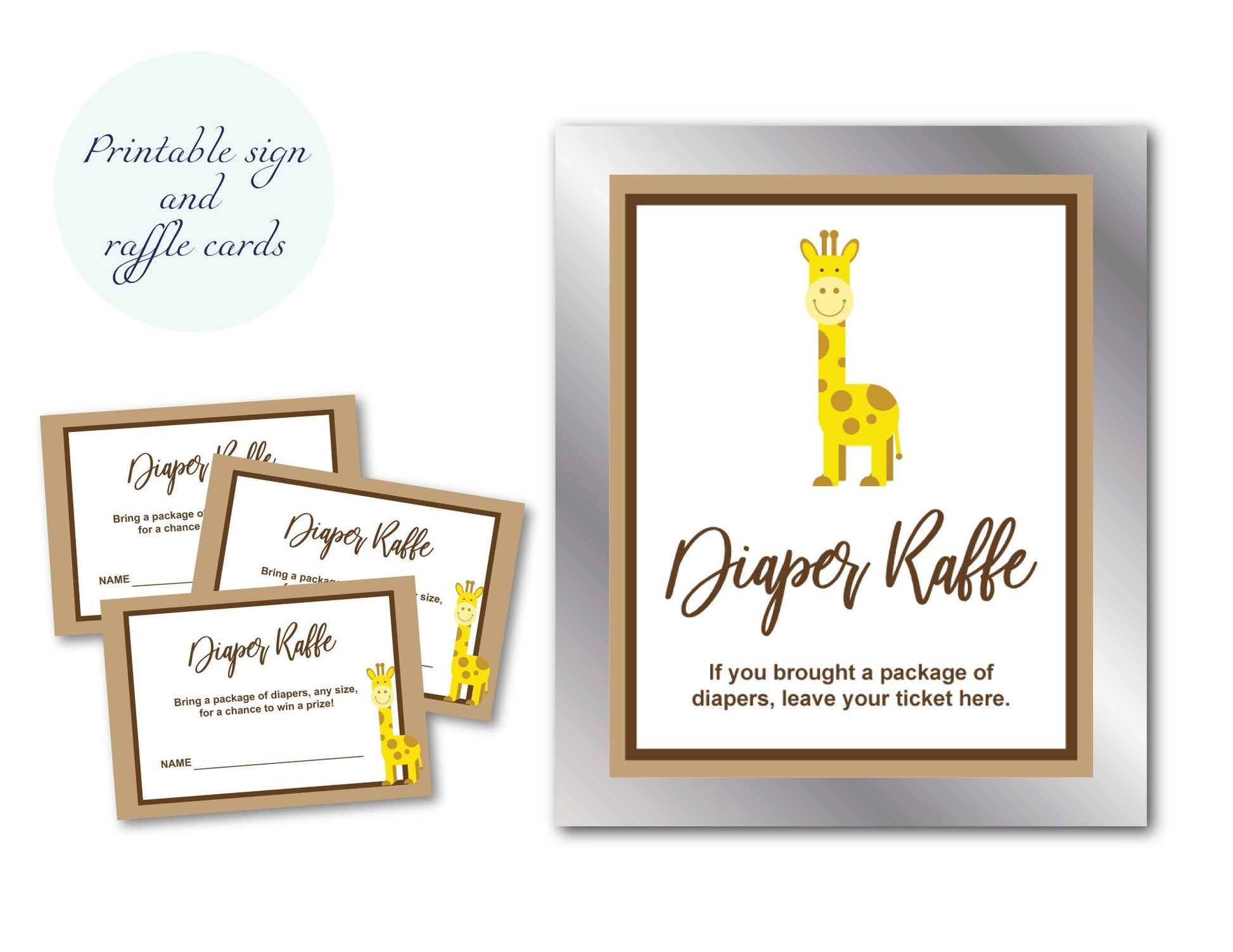 DIY giraffe diaper raffle sign and diaper raffle cards invitation inserts- Celebrating Together