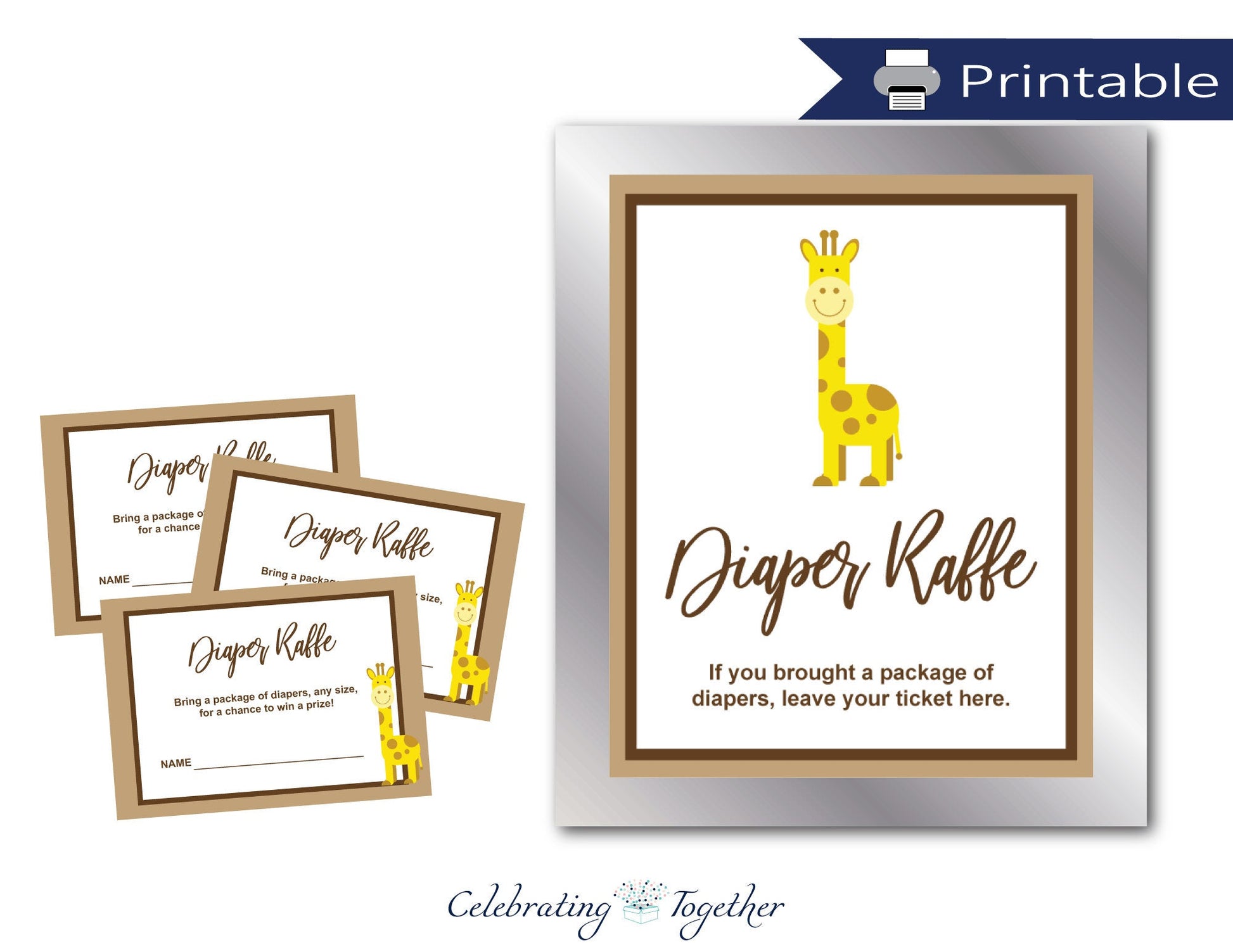 printable giraffe diaper raffle sign and diaper raffle cards - Celebrating Together