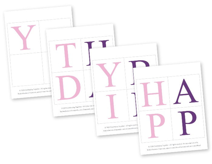 printable pink and purple lettering for diy happy birthday banner for girls - Celebrating Together