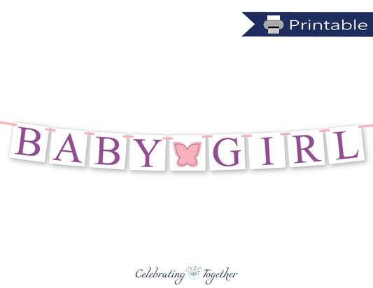 printable baby girl banner - diy butterfly baby shower decoration - Celebrating Together