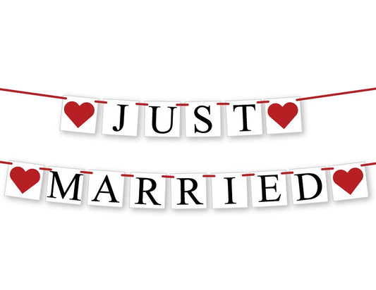 Just Married Banner - Hearts