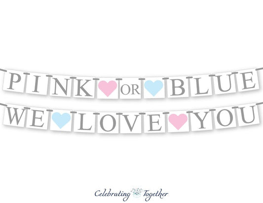 Pink Or Blue We Love You Banner - Hearts