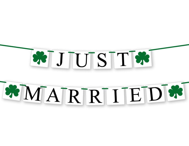 shamrock just married banner - clover st patrick's day wedding decor