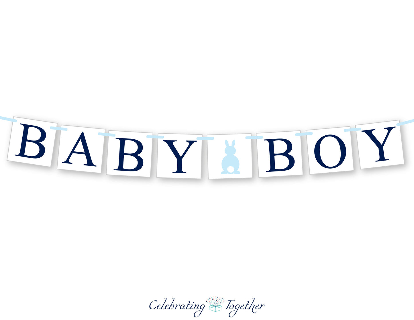 bunny rabbit baby boy banner - spring baby shower decorations - Celebrating Together