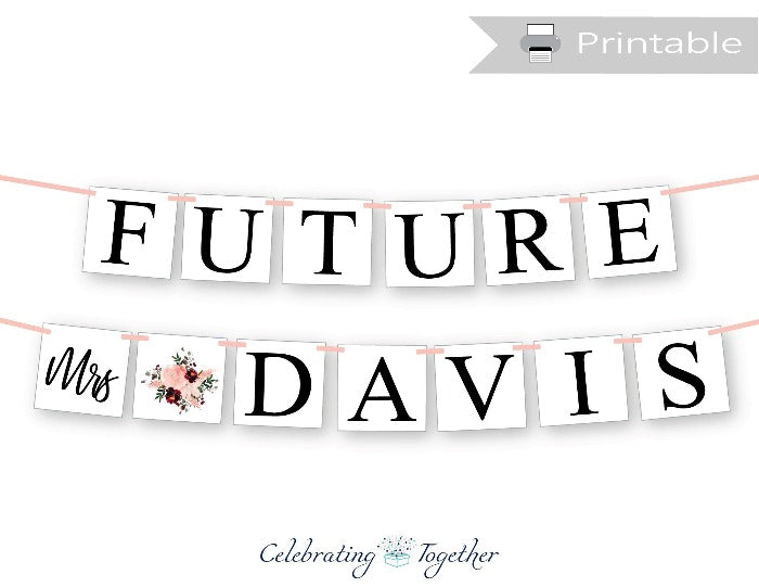 Printable Coral Watercolor Flower Future Mrs Banner
