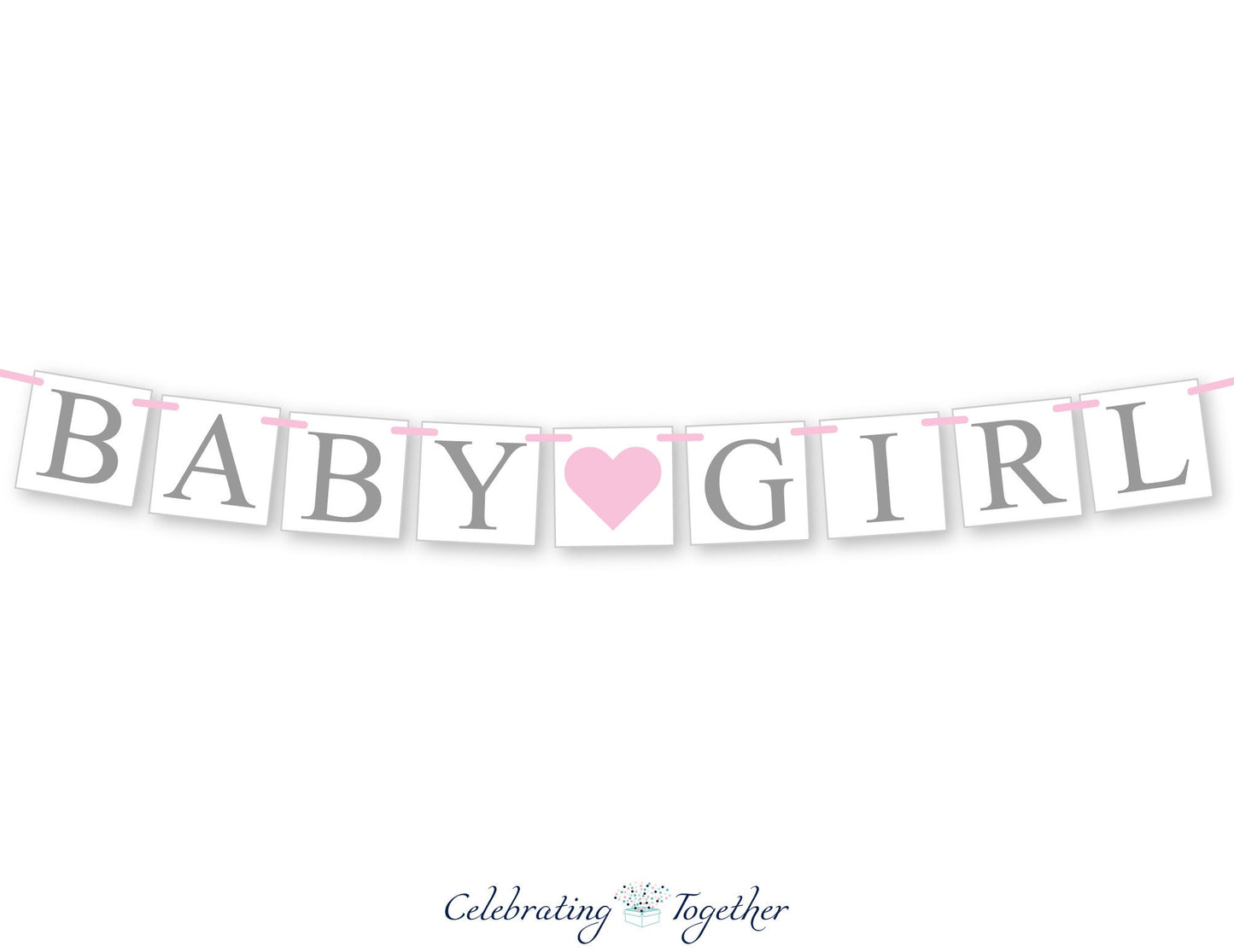 Baby Girl Banner - Gray/Pink Heart