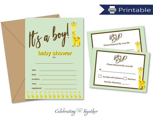 printable invitation and rsvp card set for boys baby shower - Celebrating Together