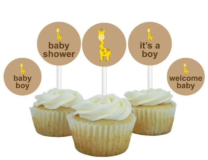 DIY giraffe it's a boy baby shower cupcake toppers - Celebrating Together
