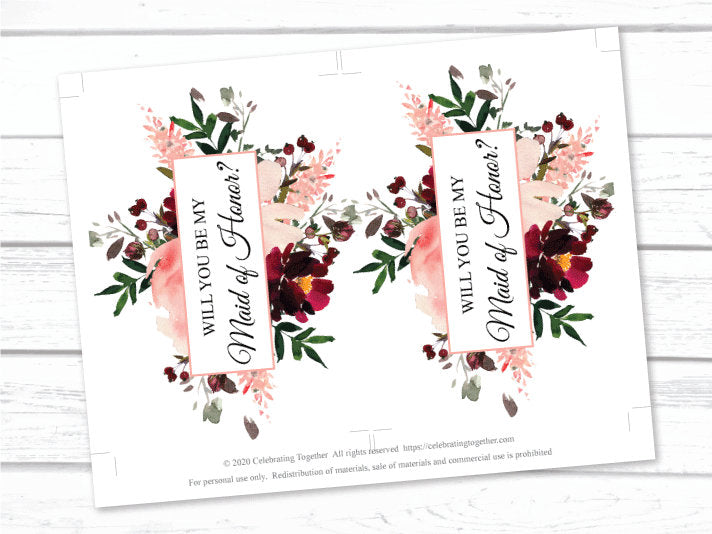 diy printable will you be my maid of honor proposal cards - Celebrating Together