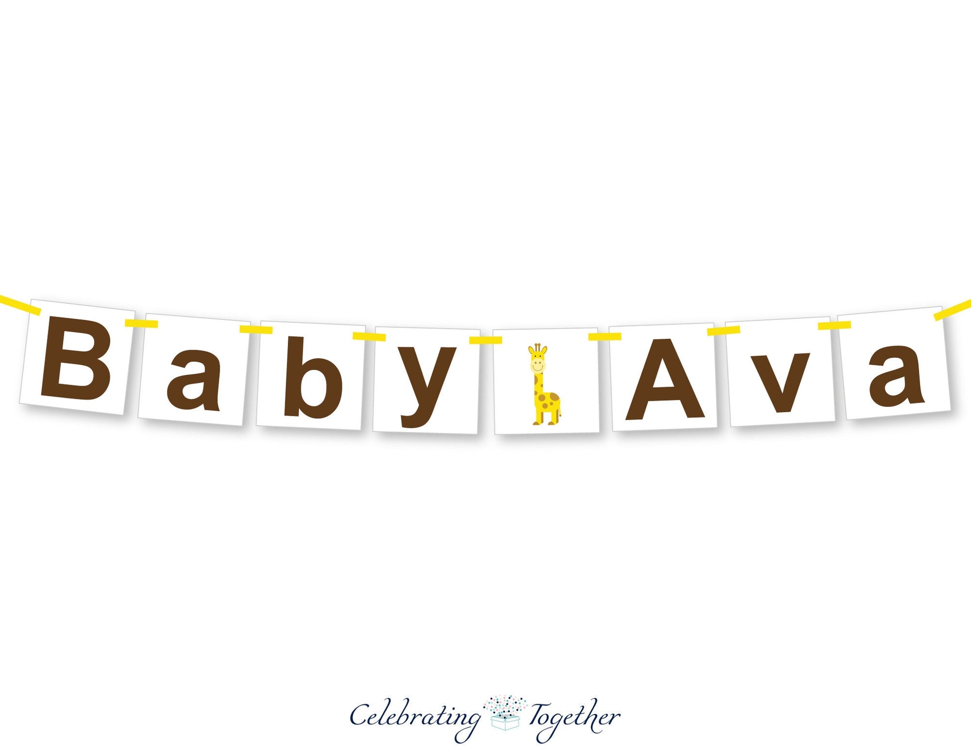 personalized baby name banner - giraffe baby shower decorations -