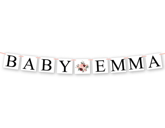 personalized baby name banner - floral baby shower decorations