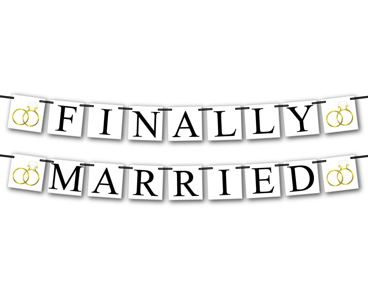 interlocking rings - wedding rings finally married banner - wedding decorations