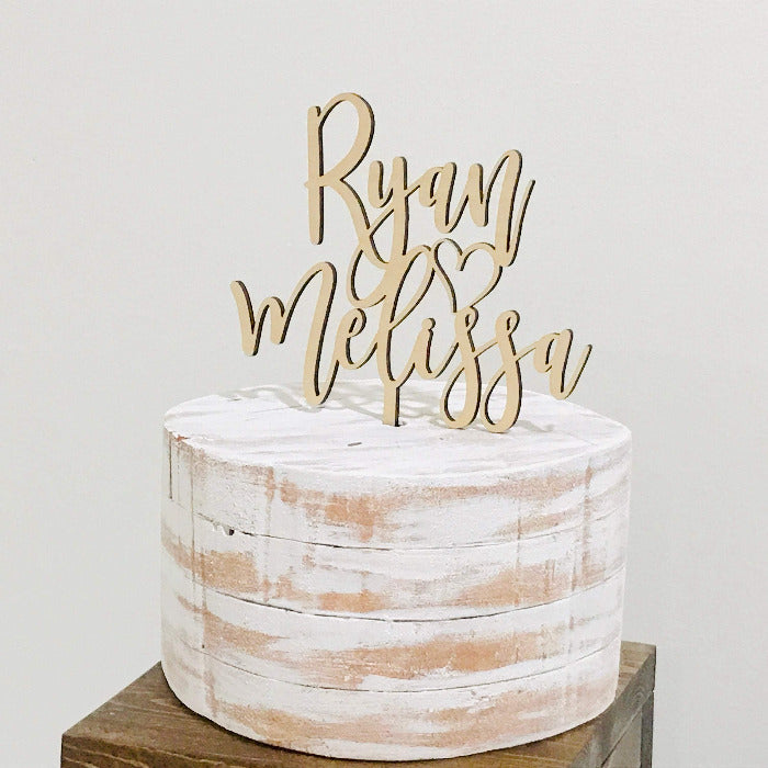 wooden name cake topper - rustic bridal shower decorations 