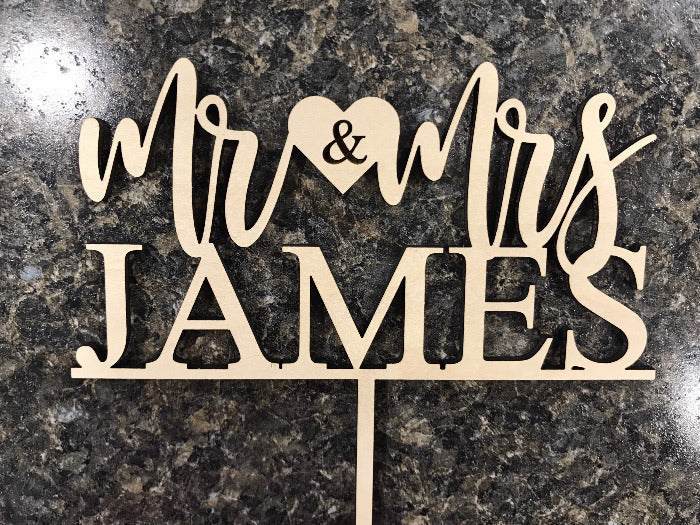 Personalized last name cake topper - rustic wood wedding cake decorations 