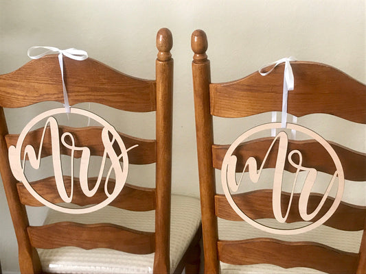 Wedding Chair Back Signs - Mr and Mrs
