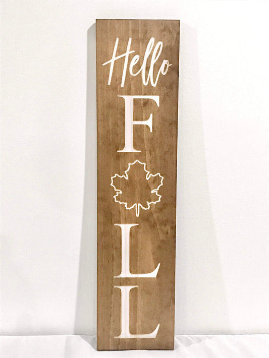 Hello Fall Sign with Maple Leaf Design