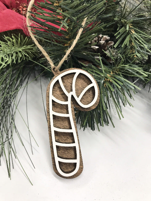 wooden candy cane ornament 