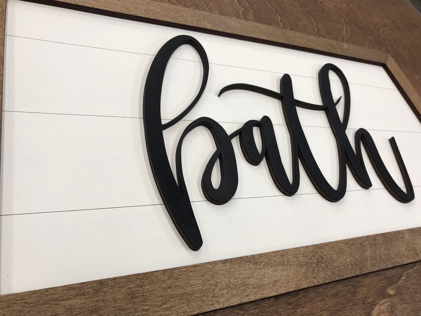 sideview of bath farmhouse sign - shiplap home decor - Woodbott