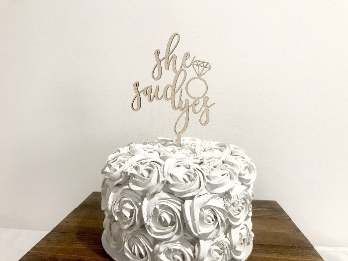 wooden rustic bridal shower cake topper - she said yes bridal shower decor 
