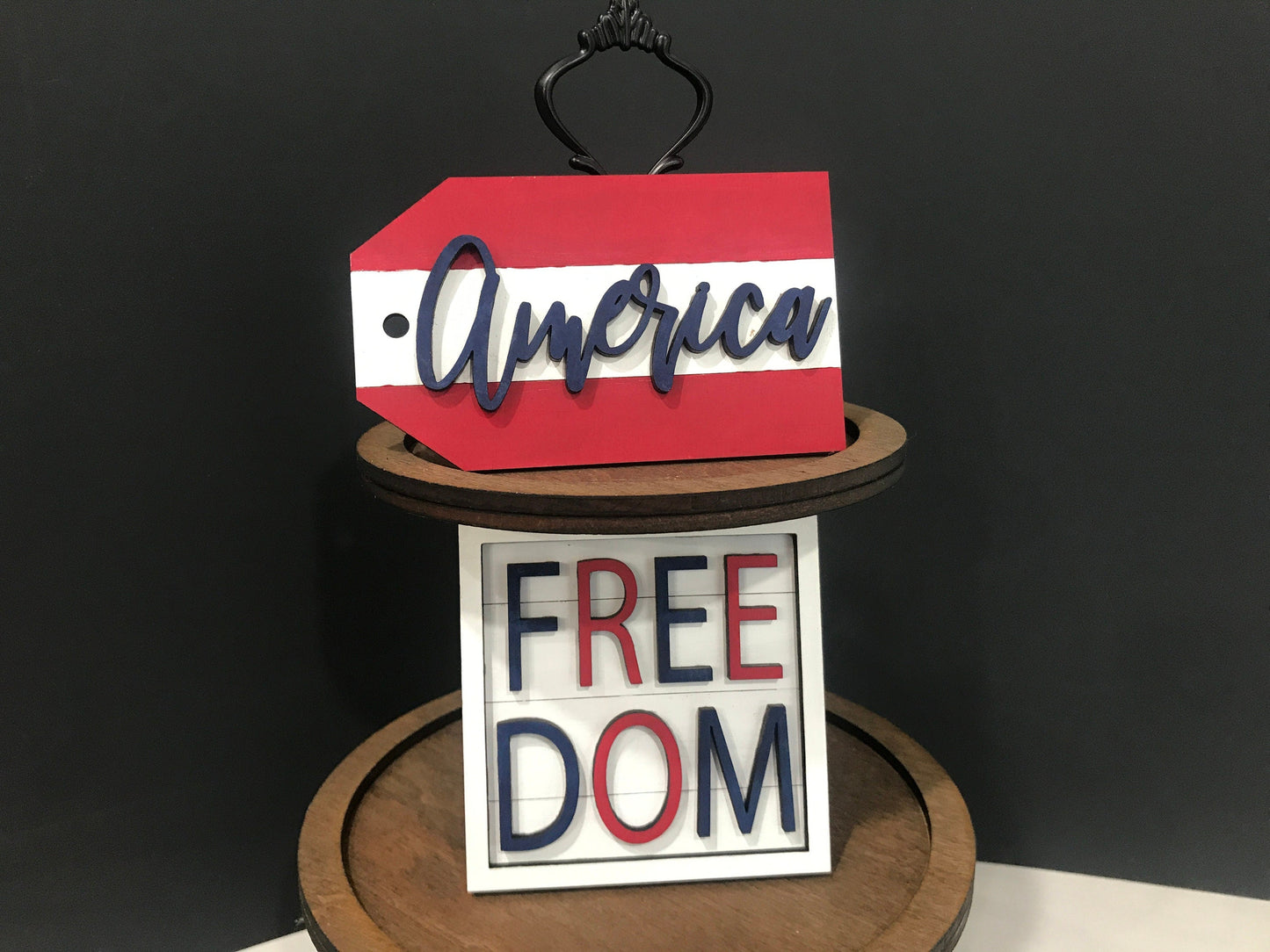 america tag - freedom red white and blue tiered tray mini signs