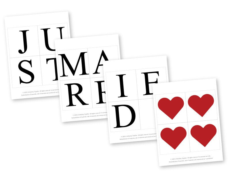 Printable Just Married Banner - Red Hearts