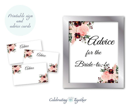 printable advice for the bride to be sign and advice cards 
