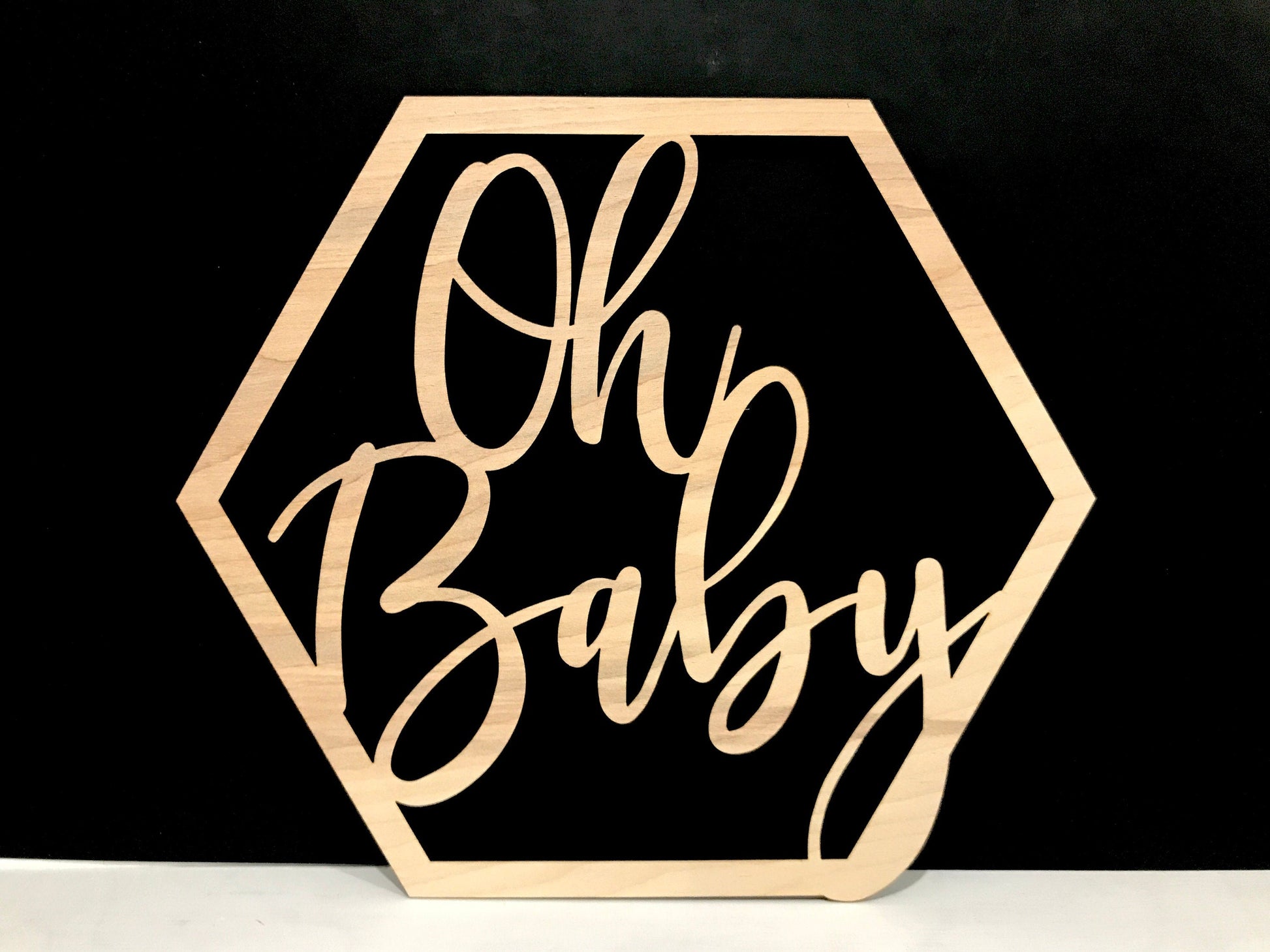 hexagon oh baby sign - Woodbott