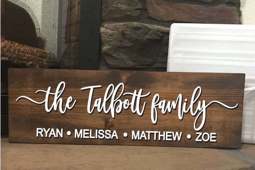 wood family last name sign - 3d home decor 