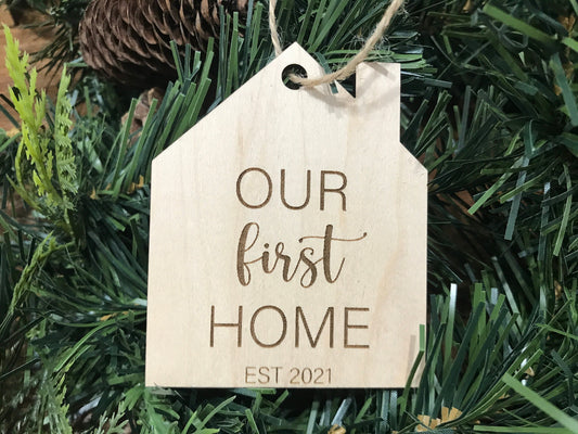our first home ornament with date - new home buyer gift idea 