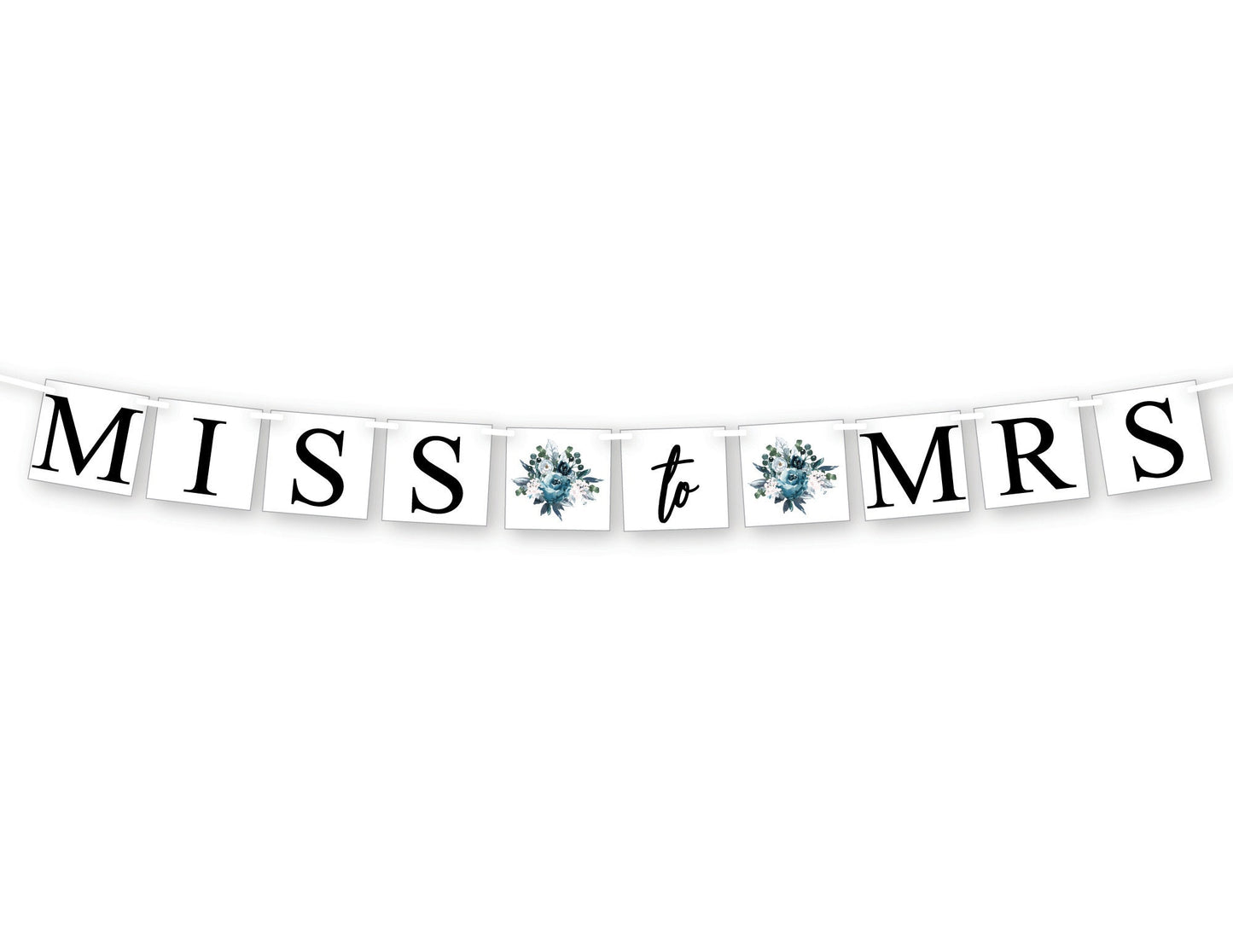 miss to mrs banner - blue watercolor flower bridal shower decorations