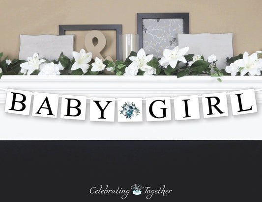Blue Watercolor Floral Baby Girl Banner