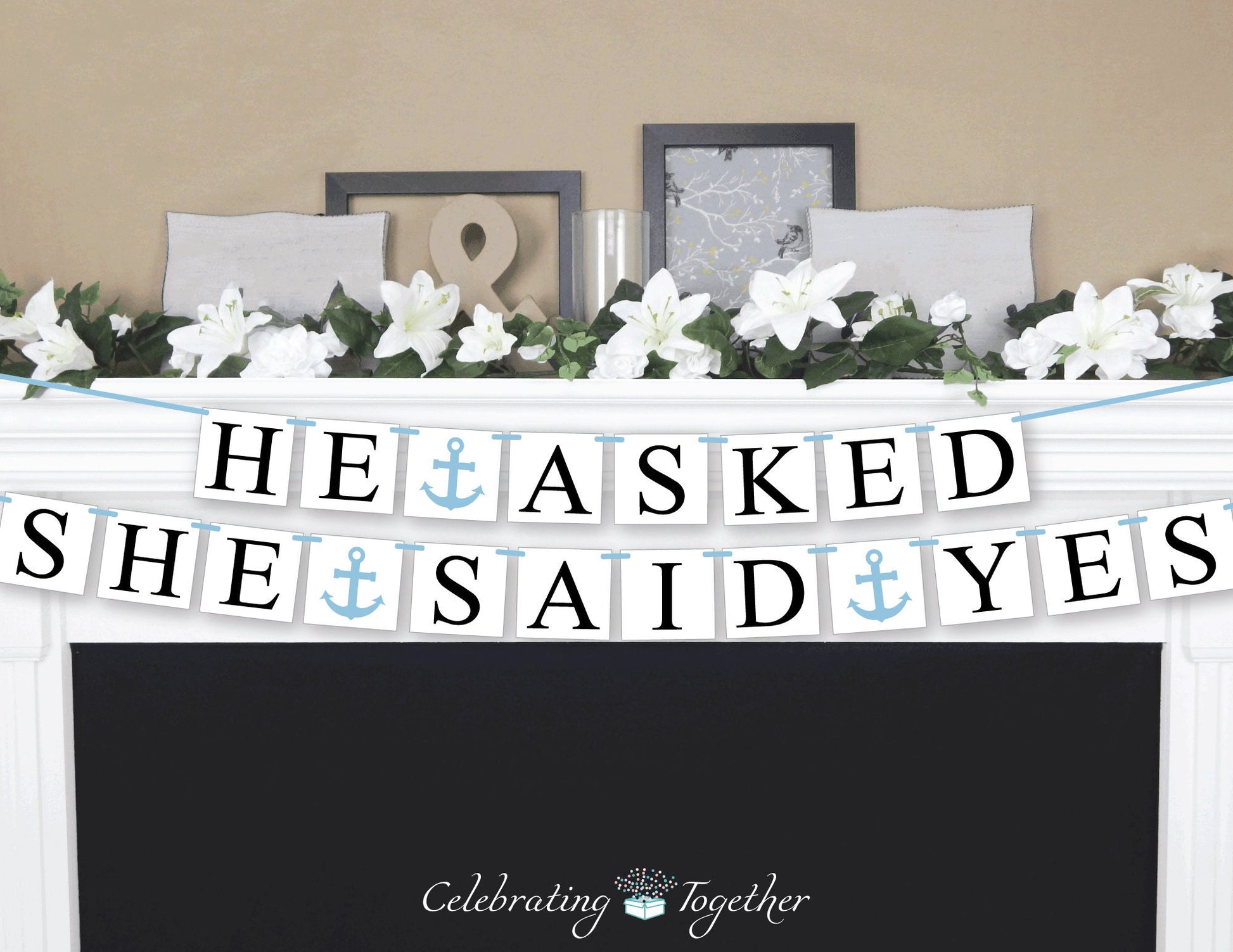 he asked she said yes banner - nautical bridal shower banner