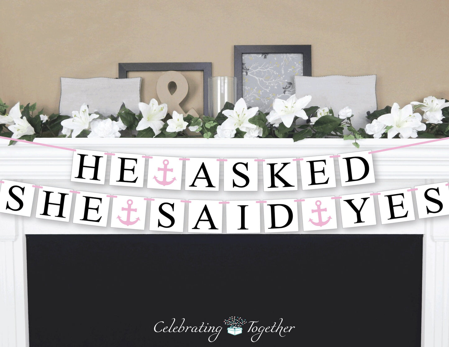 he asked she said yes sign, engagement party decorations, miss to mrs bridal shower banner, future mrs bunting, bachelorette hen party decor