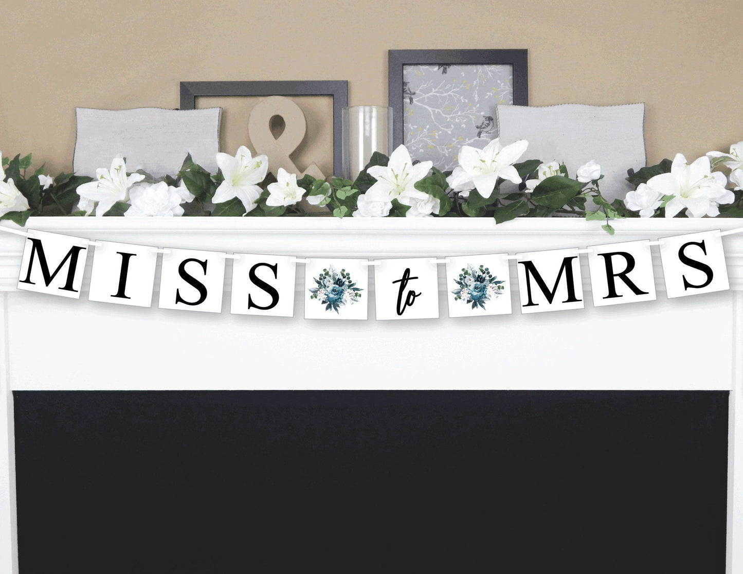 miss to mrs banner, blue watercolor flower bridal shower decorations, bride to be decor, bachelorette party garland, boho future mrs sign