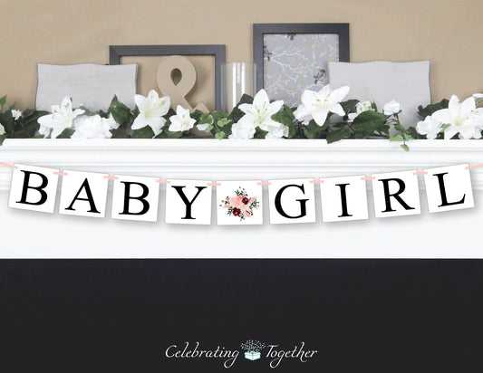 Baby Girl Banner - Coral and Maroon Watercolor Flower