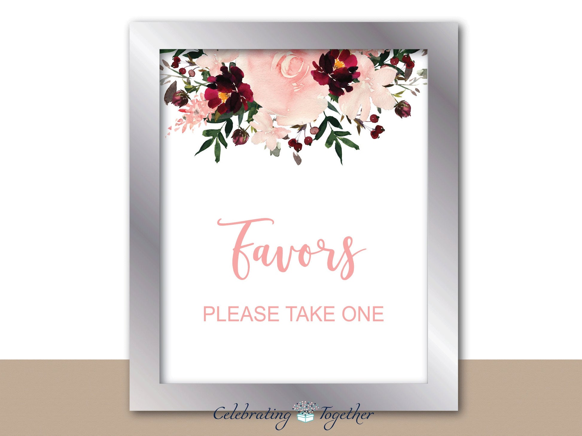 printable floral favors sign - watercolor flower baby shower decor