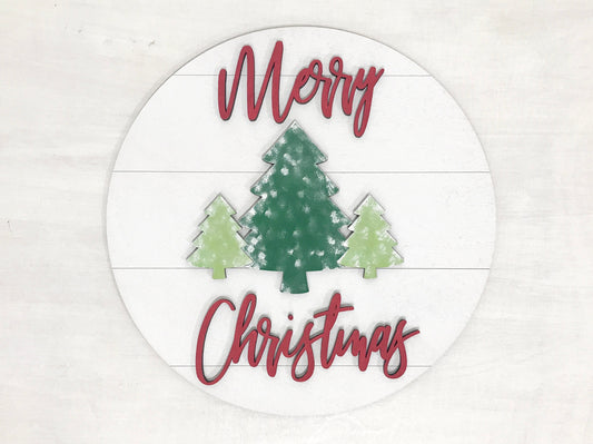 Merry Christmas sign kit, DIY holiday crafts, winter sign making supplies, evergreen trees kids craft project ideas, paint party sign bundle