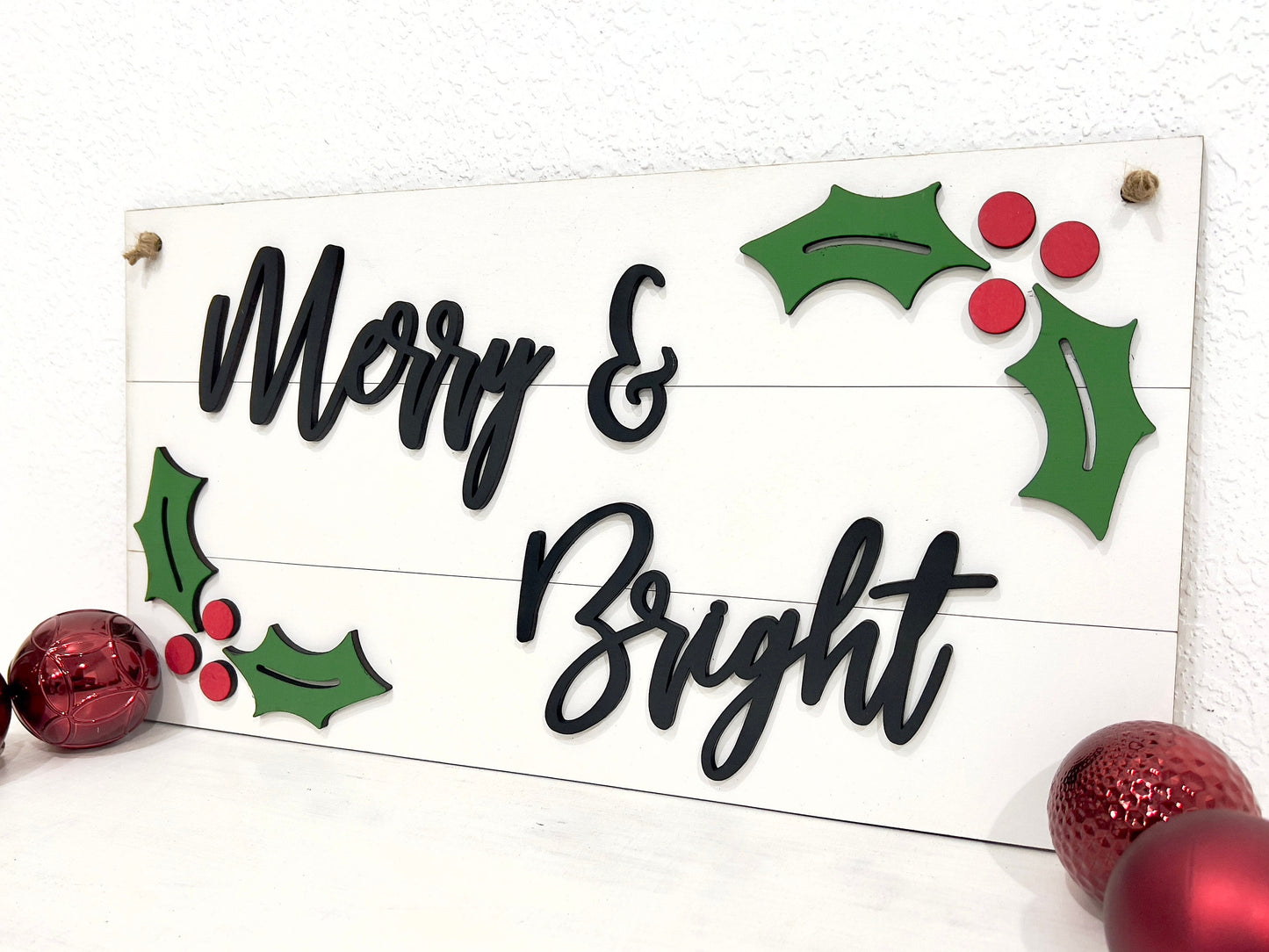 Merry & bright sign, shiplap farmhouse holiday decor, country winter signs, 3D rustic Christmas sign, Christmas wall hanging, door hanger