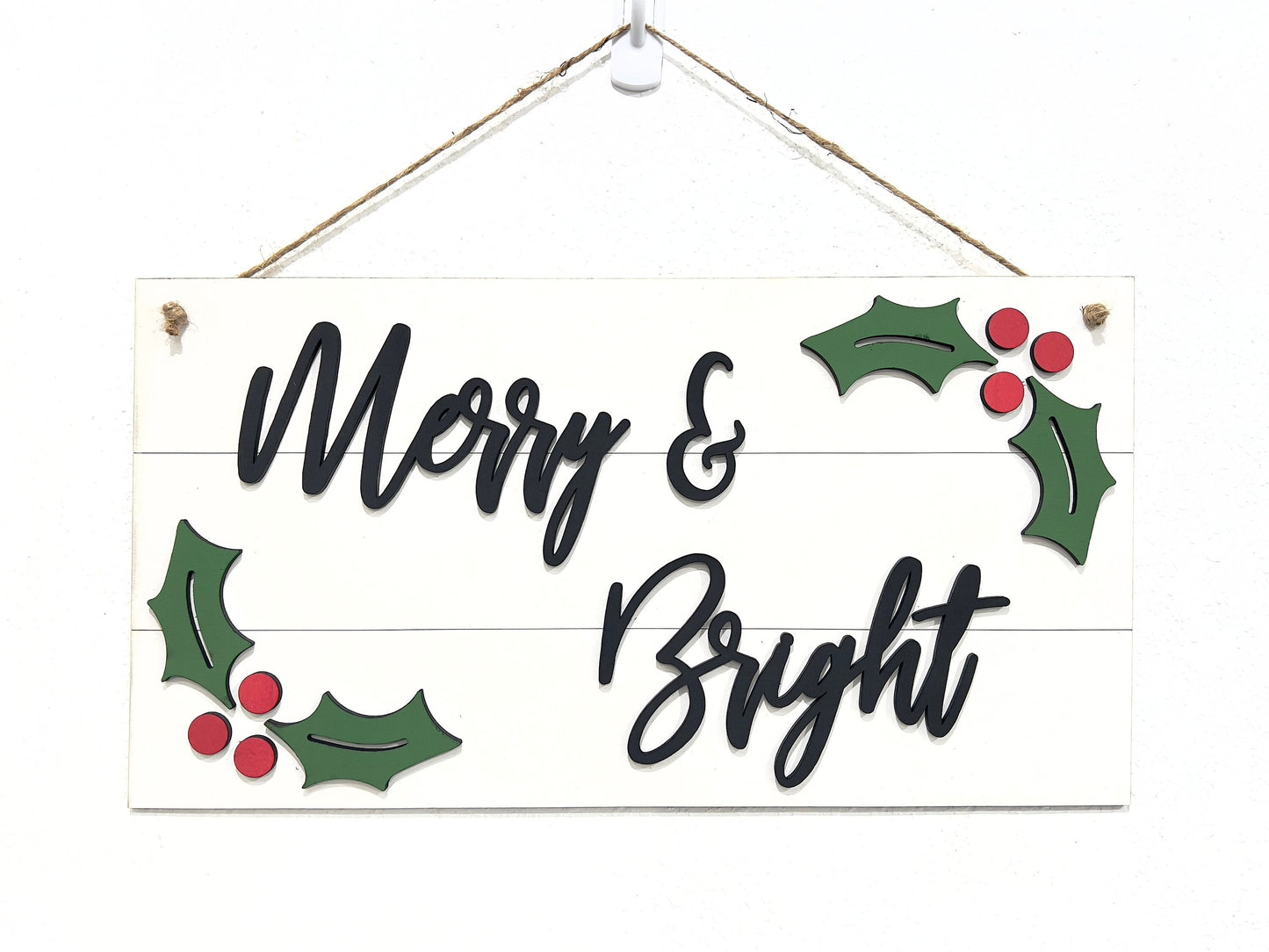Merry & bright sign, shiplap farmhouse holiday decor, country winter signs, 3D rustic Christmas sign, Christmas wall hanging, door hanger