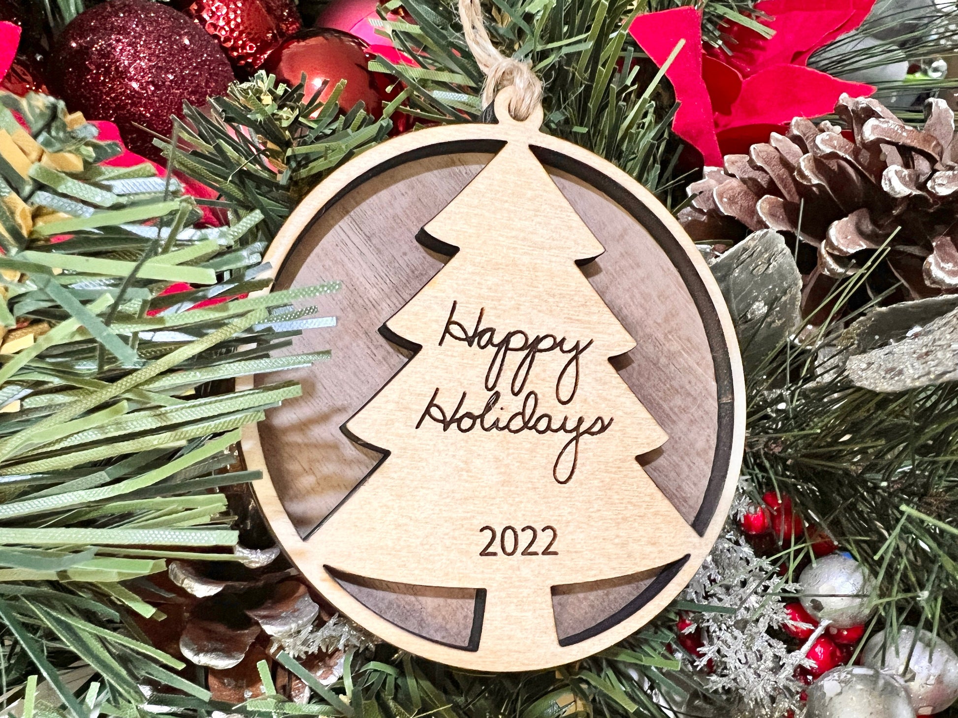 3D Happy Holidays Ornament - Wood Christmas Ornaments – Celebrating Together