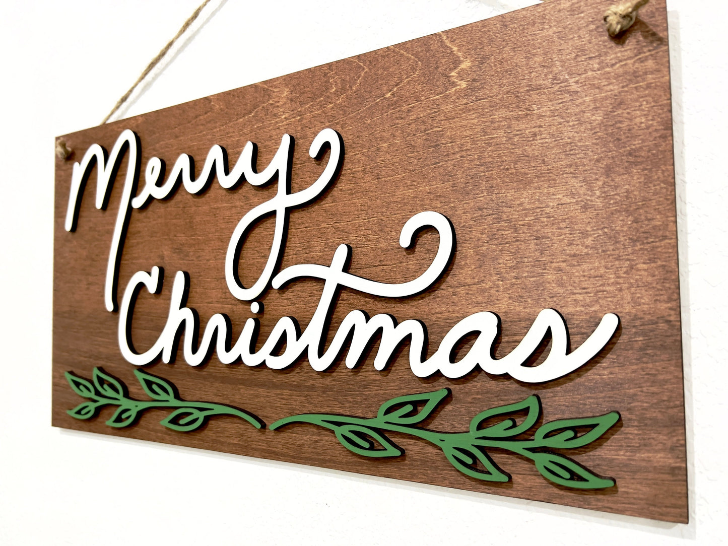 Merry Christmas sign, farmhouse holiday decor, winter snowflakes signs, country decorations, 3D rustic Christmas wall hanging greenery leaf