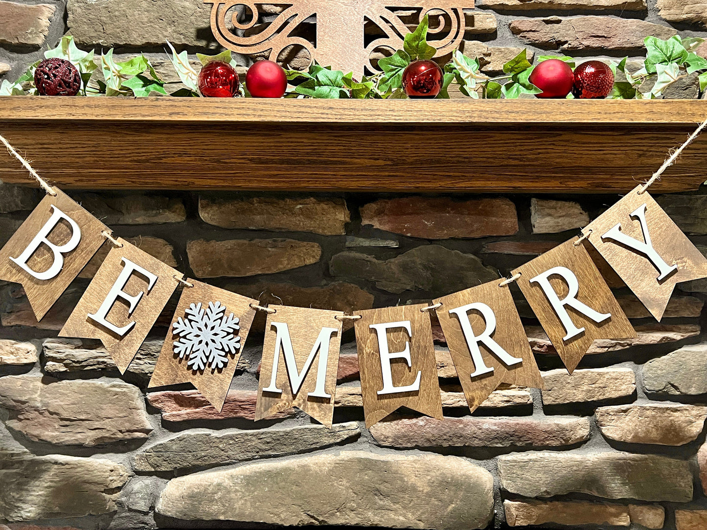 DIY KIT Wooden Be Merry Banner, wood holiday banner, rustic holiday garland, Christmas decor, fireplace mantel decor, winter bunting cutouts
