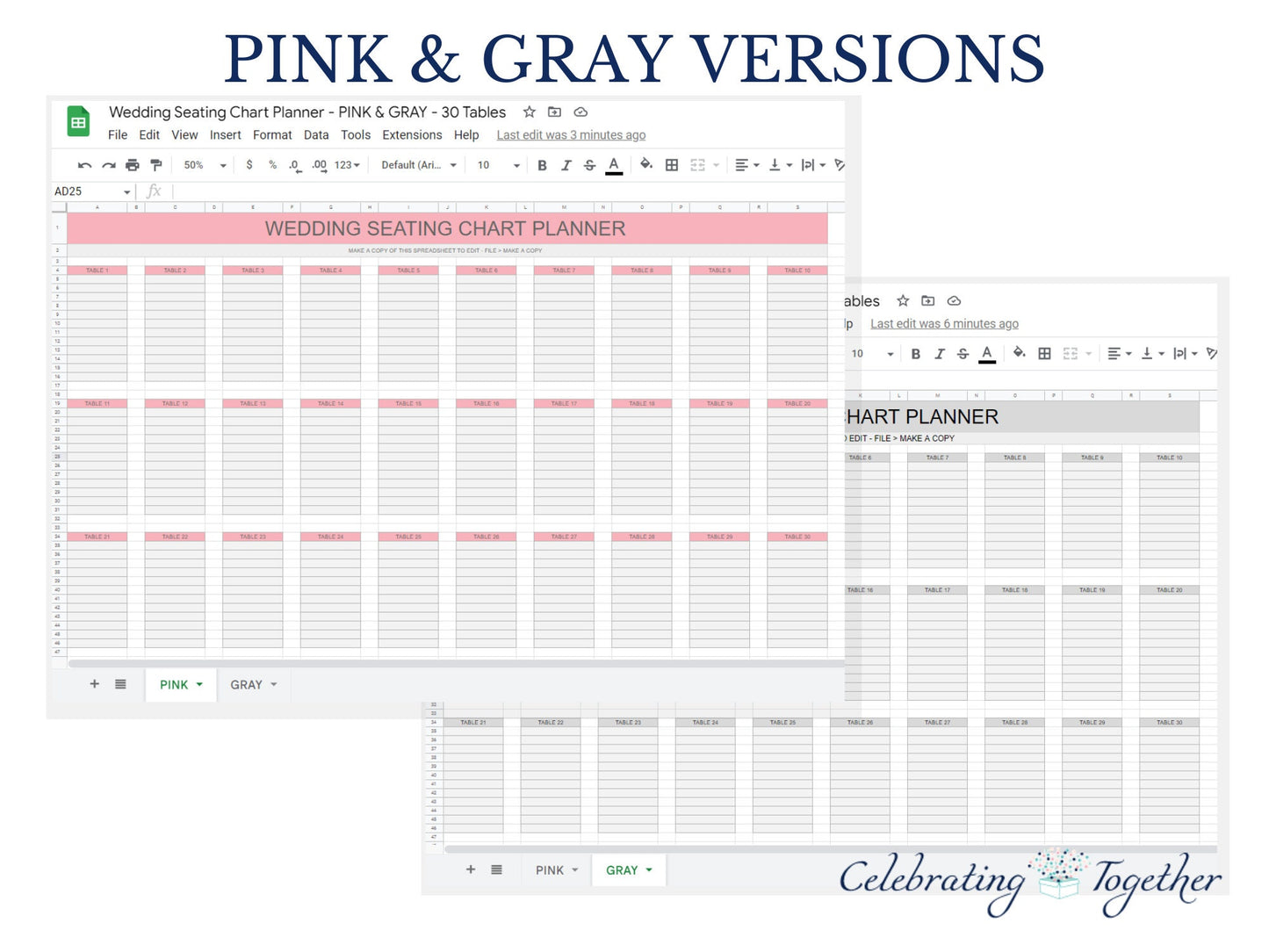 Wedding seating chart planner, Google Sheets template printable, digital download event planning, table arrangements templates