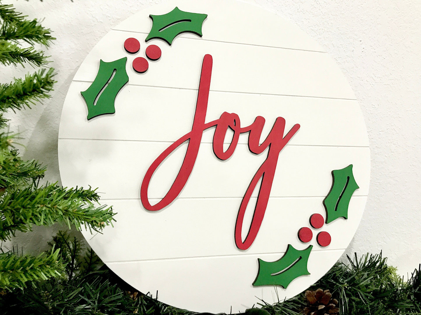 Joy sign, Christmas decorations, 3D holiday decor, shiplap wood signs, living room wooden sign wall hanging, holly leaves mantel decor